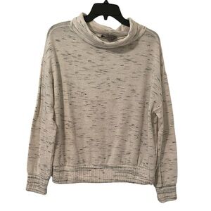 Anthropologie Women’s White Gray Speckled Knit Cowlneck Pullover Sweater Size S‎